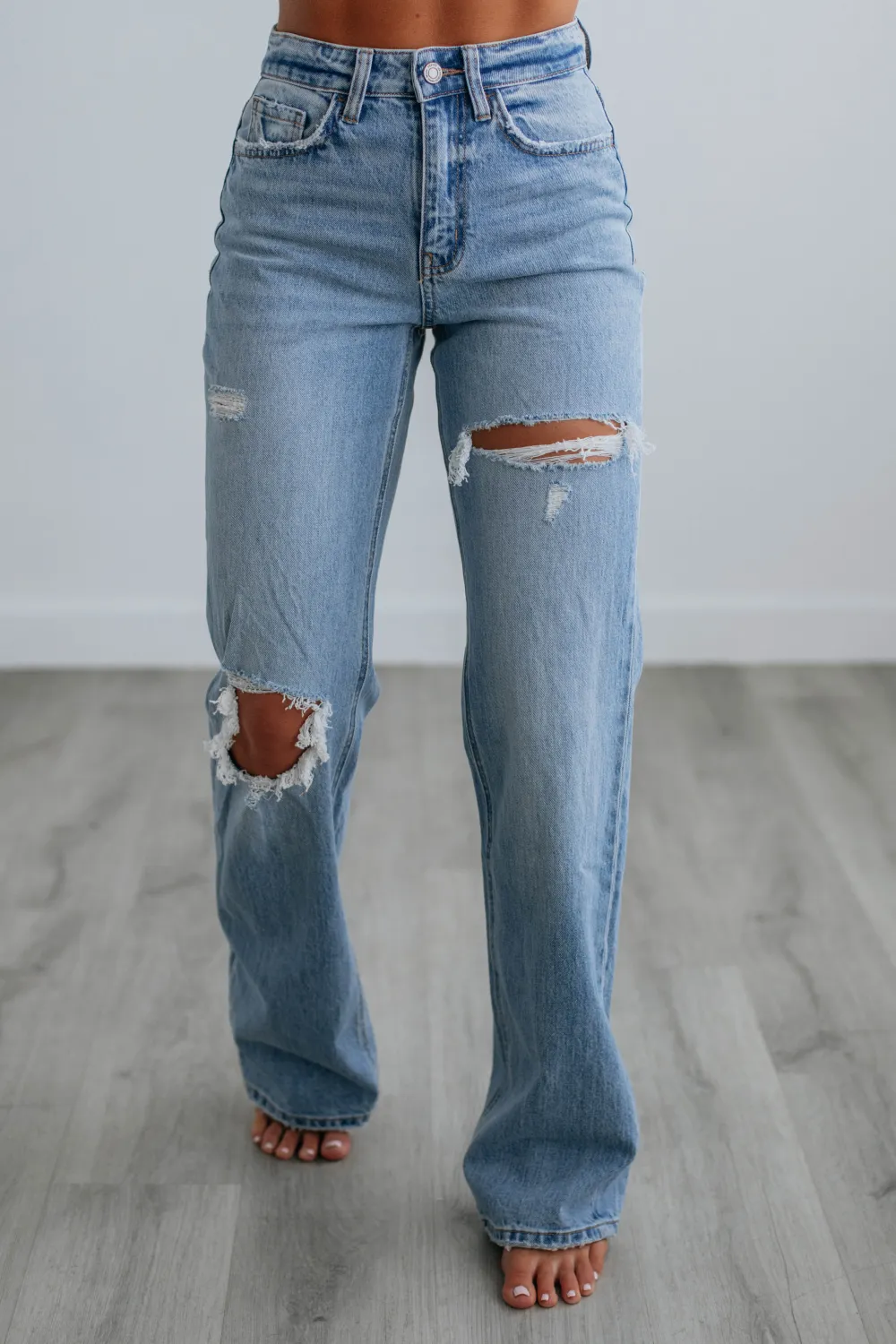 Women's High Rise Fading Whiskering Minimal Stretch Jeans