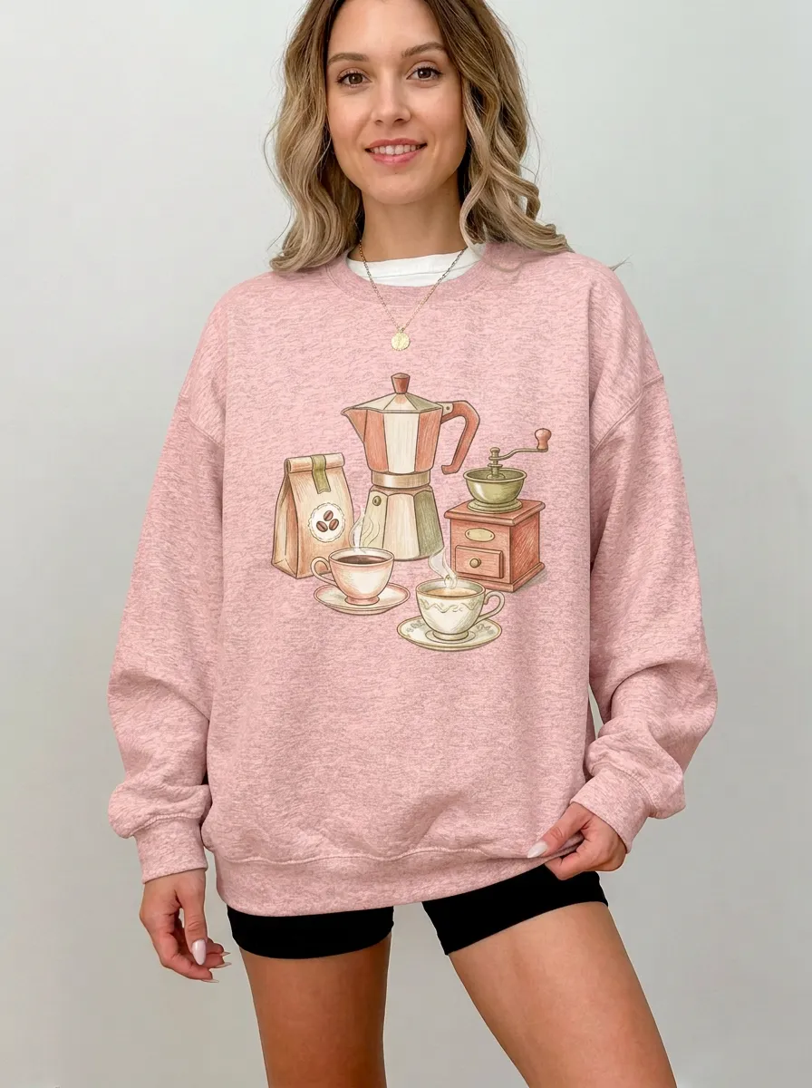 Women's Coffee Moka Pot Grinder Cups Graphic Sweatshirt