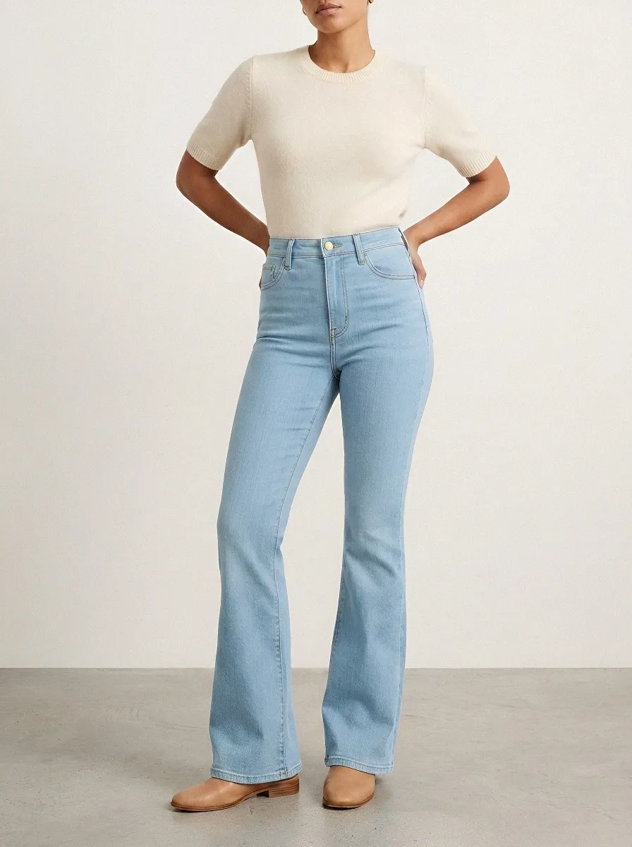 Casual High-Waist Stretch Women's High-Waist Stretch Flare Jeans
