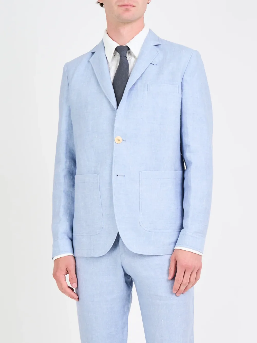 Blue Casual Style Lapel Linen Blazer