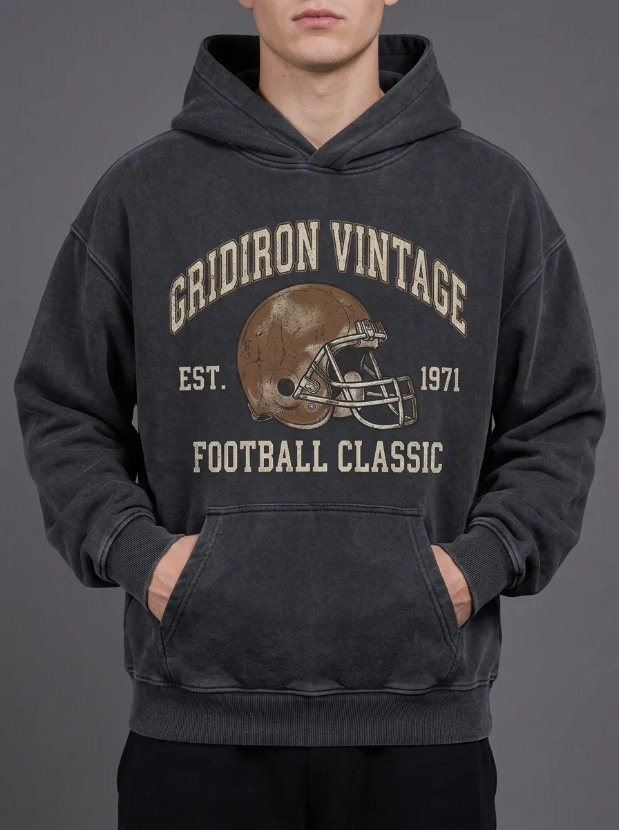 Men's American Football Lover Gridiron Vintage Helmet Printed Hoodie