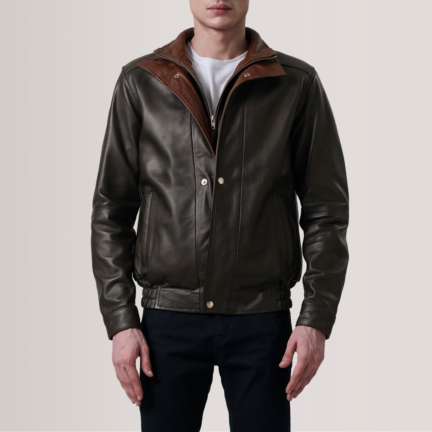 Men's Textured Bomber Leather Jacket