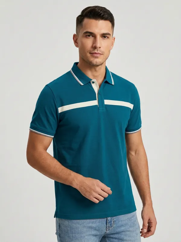 Men's Casual Colorblock Striped Contrast Trim Polo Shirt