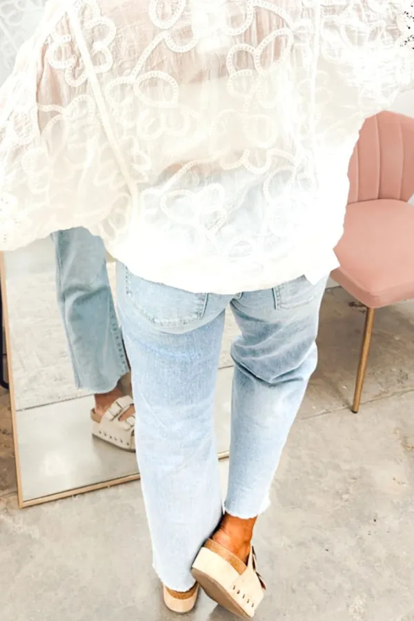 Light Blue Frayed Cropped Jeans