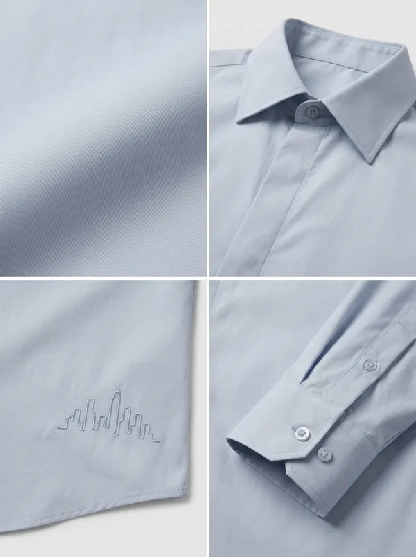 Men's Non-Iron Cotton City Skyline Embroidered Long Sleeve Shirt