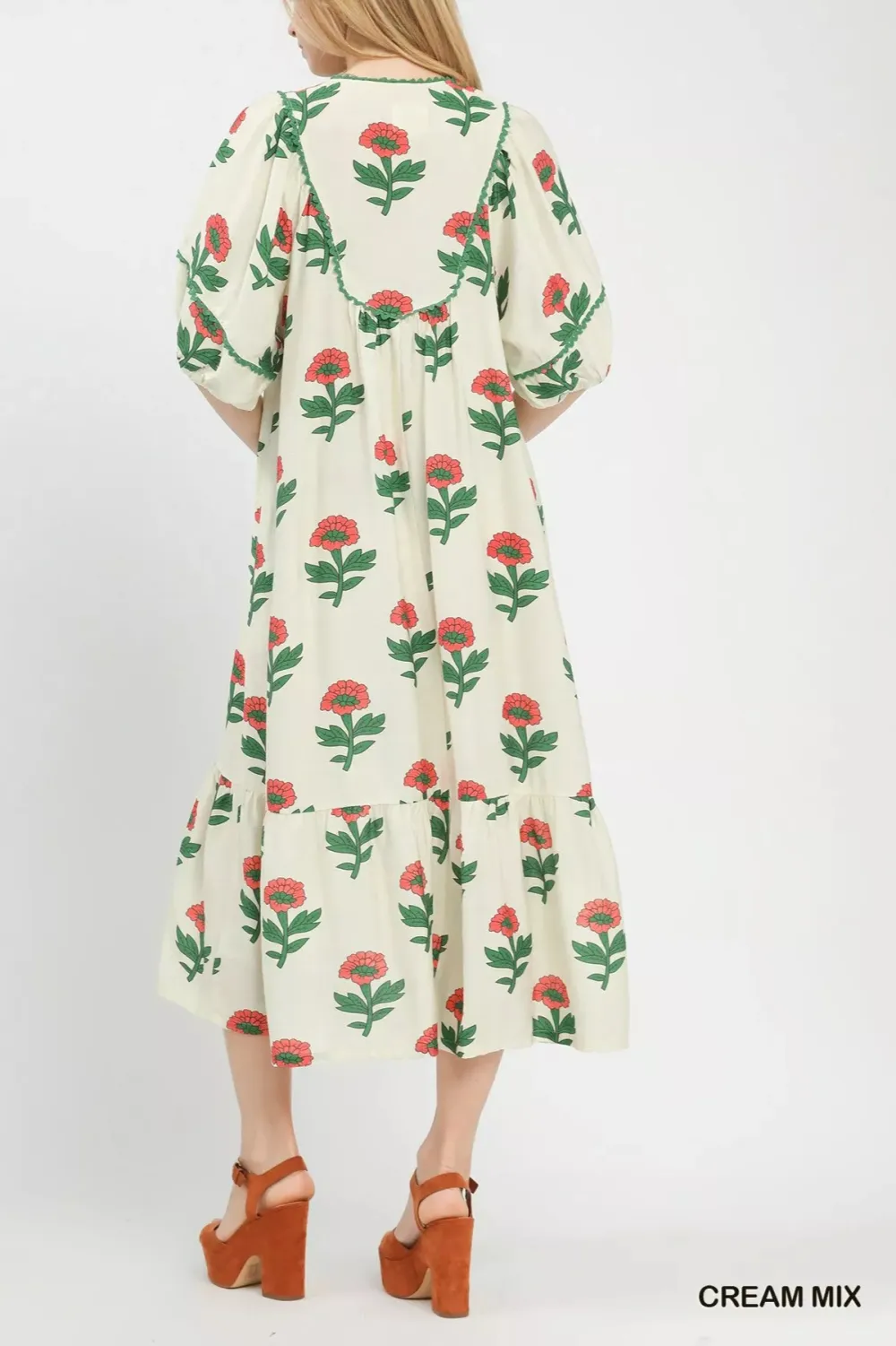 Everyday Floral Print Pocketed Midi Dress