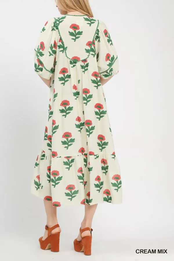 Everyday Floral Print Pocketed Midi Dress