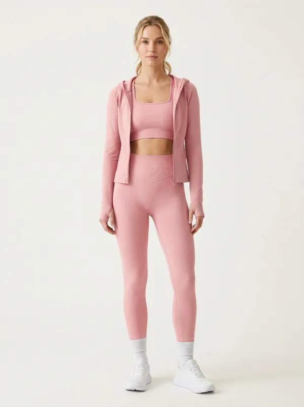 Utility Ribbed Texture Seamless Design Essential Women's Three Piece Activewear Set