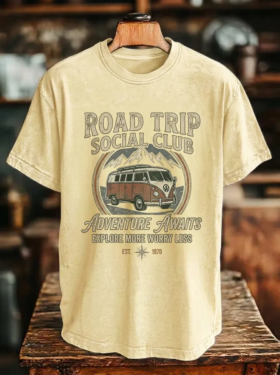 Unisex Road Trip Adventure Vintage Van Printed T-shirt