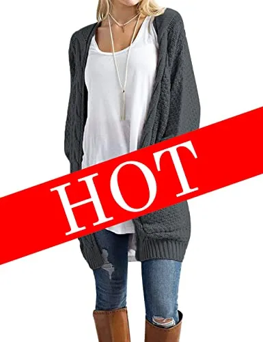 Traleubie Women's Open Front Long Sleeve Boho Boyfriend Knit Chunky Cardigan Sweater