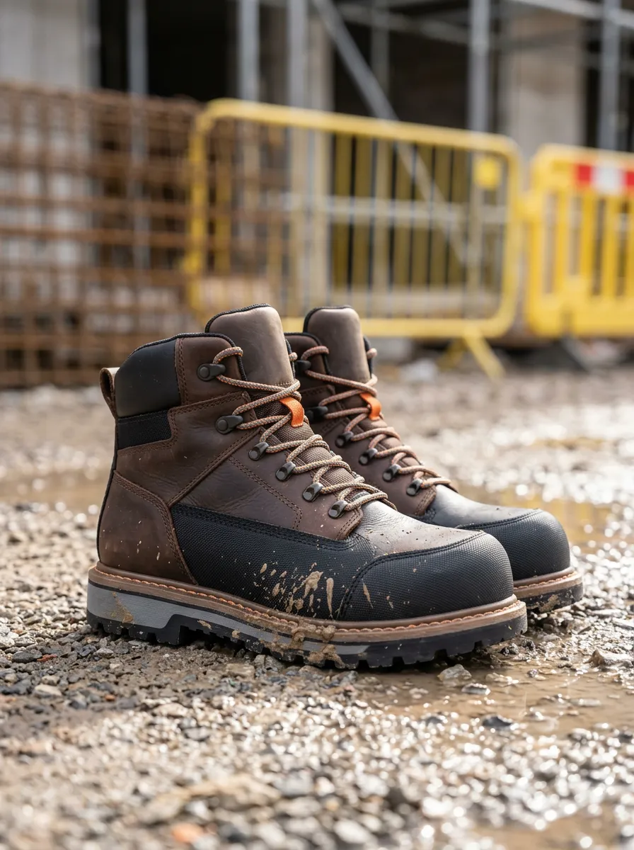 Men's Industrial Inspired Waterproof Construction Graphic Detail Work Boots