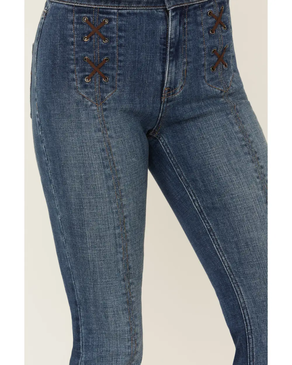 Classic High Rise Bootcut Stretch Denim Lace Up Jeans