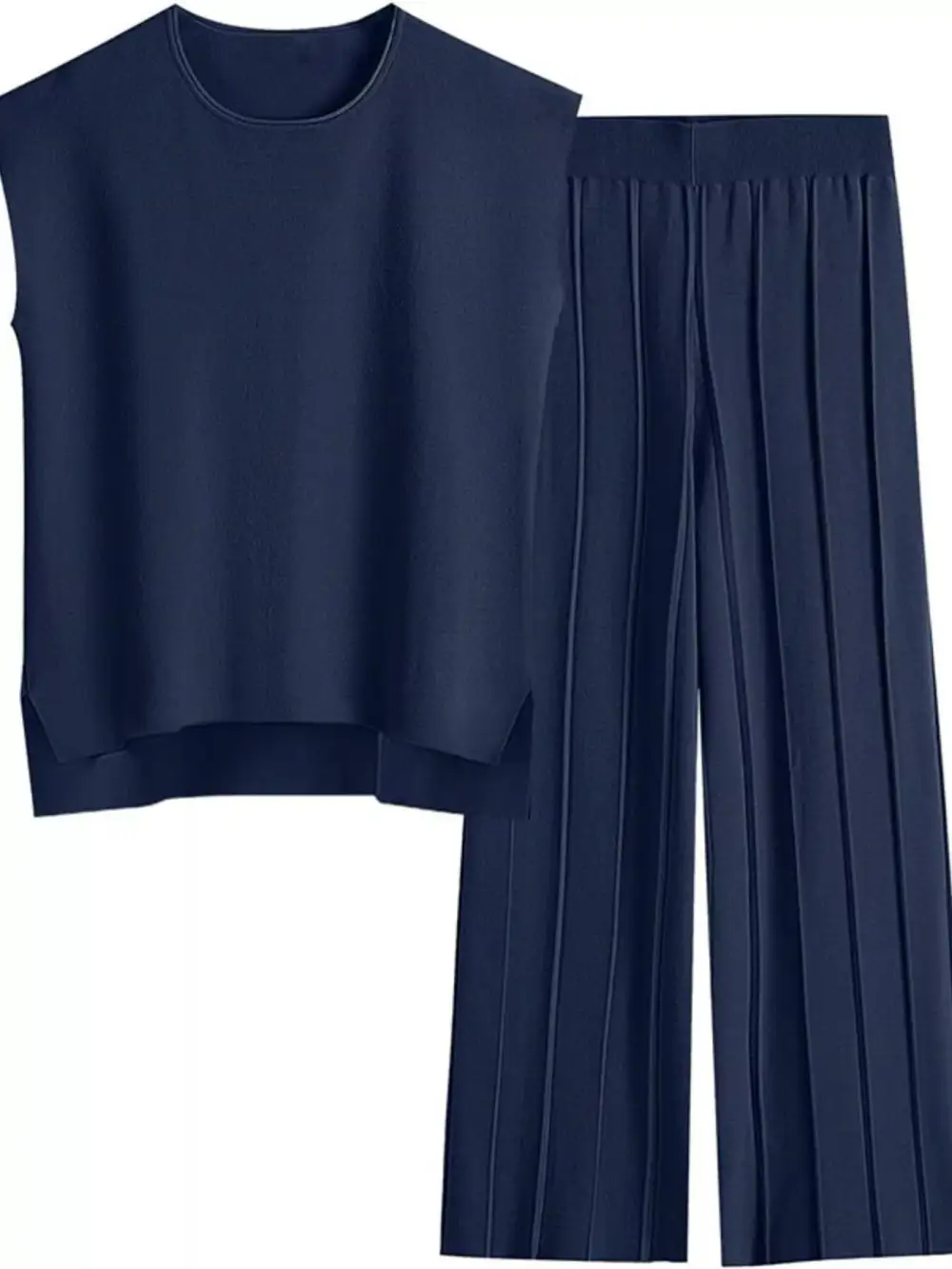 Casual Solid Cap Sleeve Top and Pants Knit Set