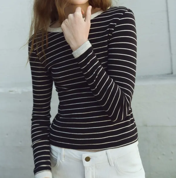 Stripe Classic L/S Tee Black/wheat Stripe