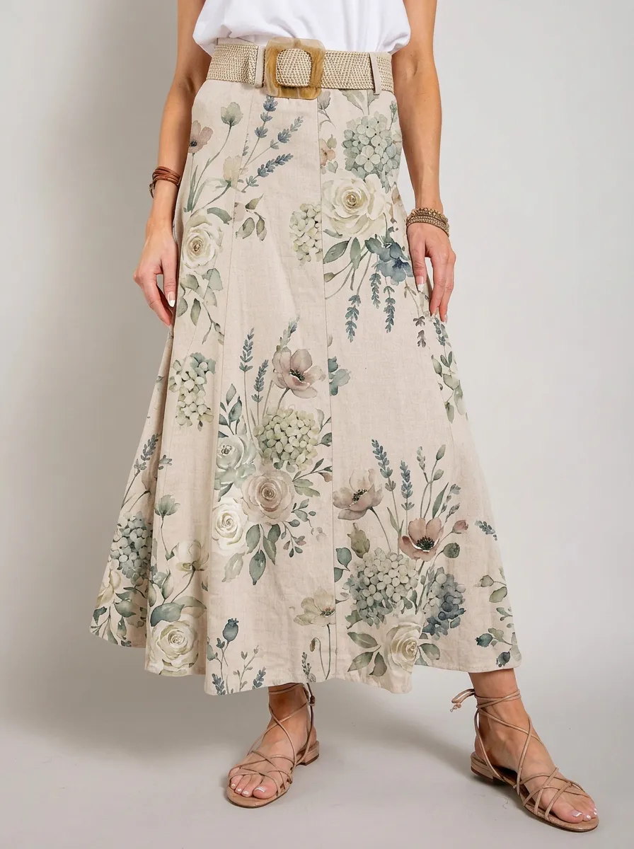 Women's Vintage Floral Botanical Printed Maxi Skirt