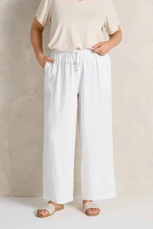 White Wide Leg Premium Linen Trousers