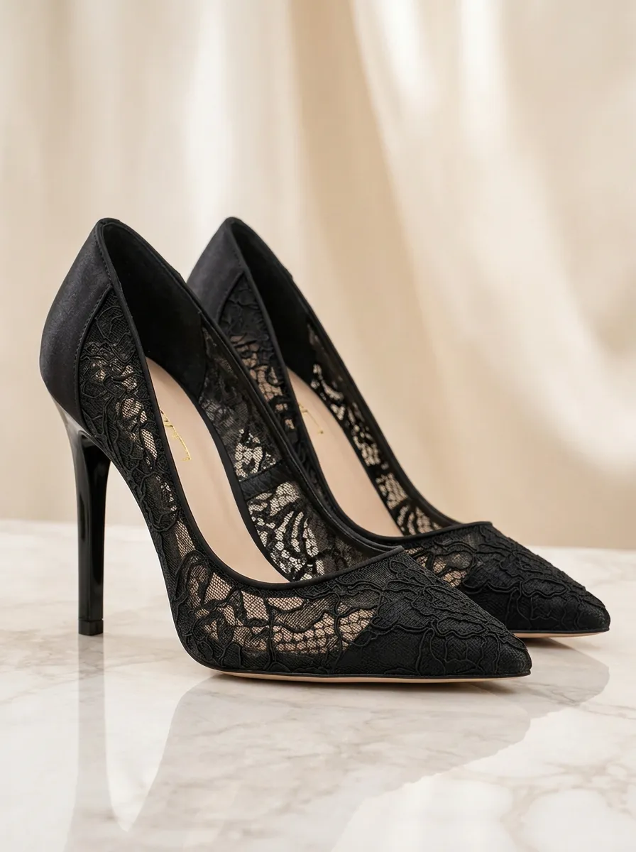 Floral Lace-Detail Women's Formal High Heels