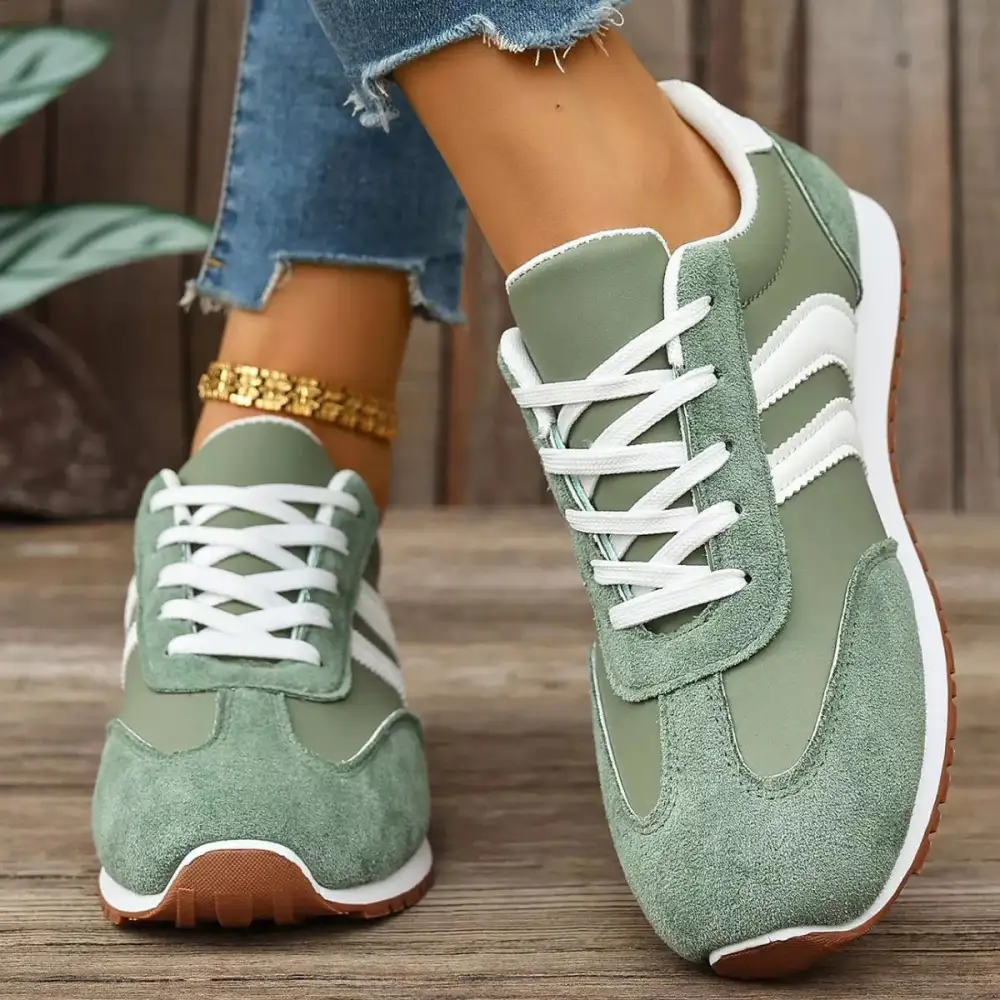 Refined Striped Lace-Up Casual Sneakers