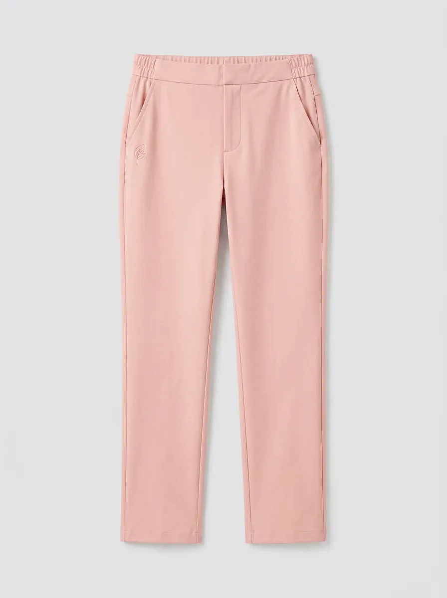 Women's Leaf Embroidery Print Mid-Rise High-Stretch Straight-Leg Pants