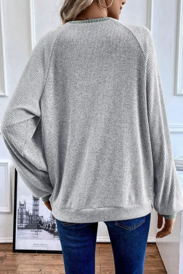 Women's Ribbed Top With Long Sleeve And Loose Fit