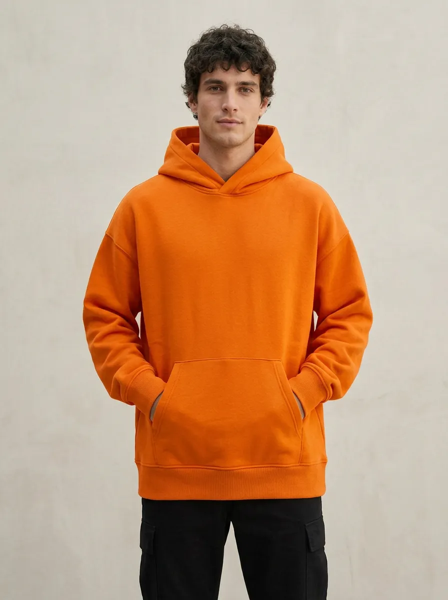 Simple Layer Plain Unisex Pullover Hoodie