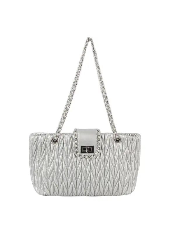 Embossed Leather Convertible Chain Shoulder Bag