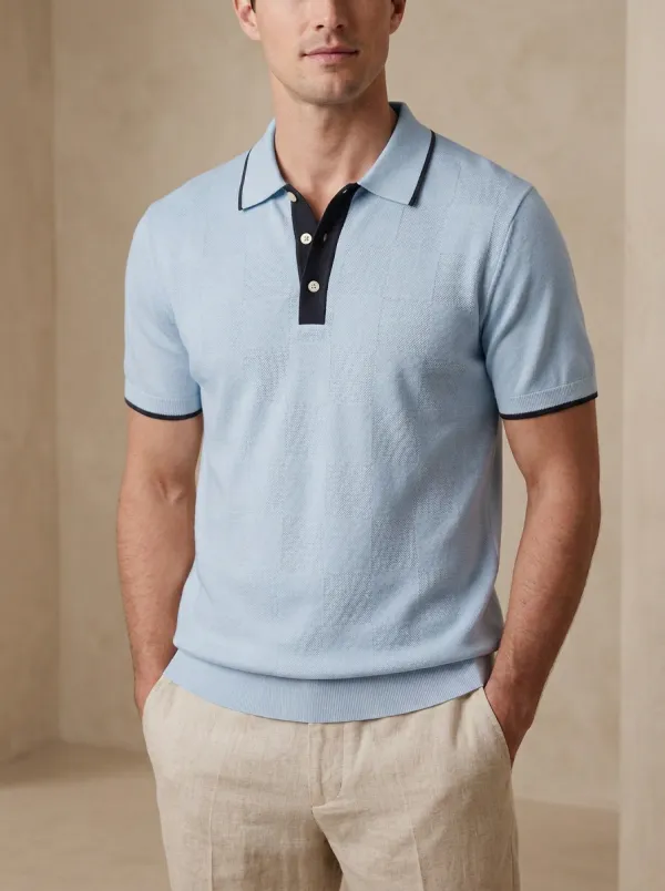 Casual Textured-Knit Men's Polo Shirt
