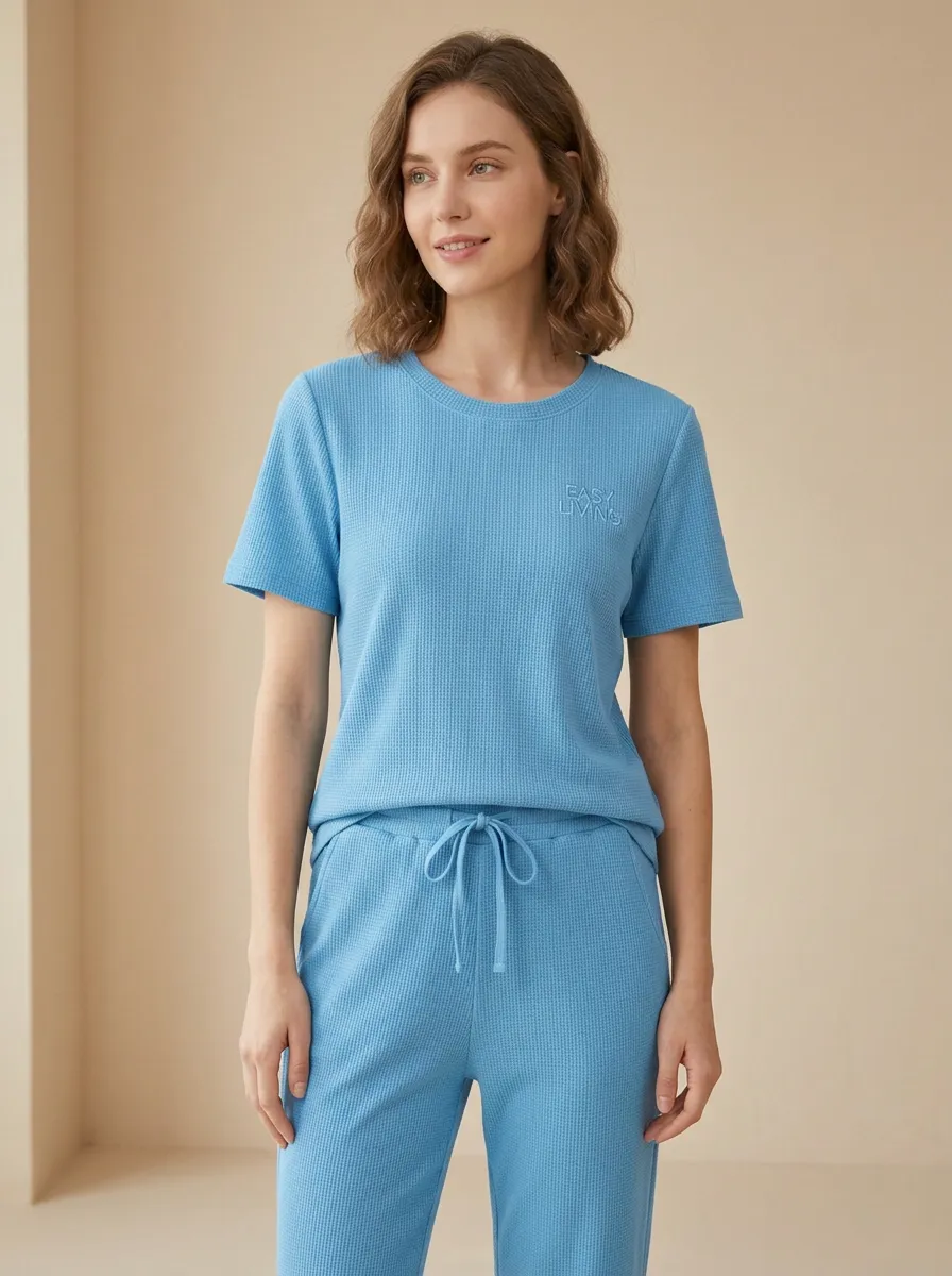 Easy Living Waffle Knit Printed Casual Lounge Set
