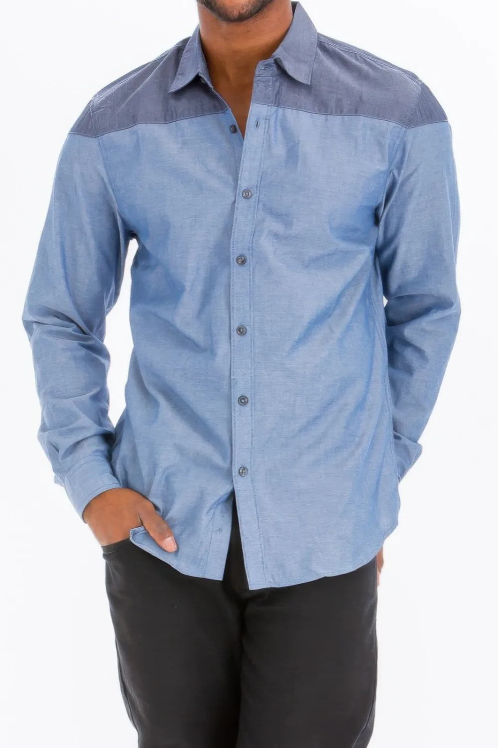 Men's Two Tone Long Sleeve Button-Down Shirt
