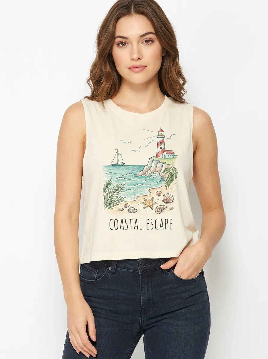 Women's Coastal Escape Lighthouse Beach Printed Tank Top