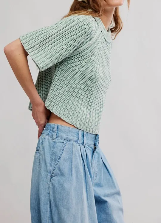 Mint Green Knit Short Sleeve Sweater