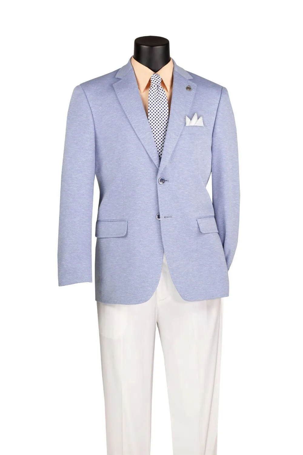 Light Blue Modern Fit Textured Single Breasted Notch Lapel Side Vents Blazer
