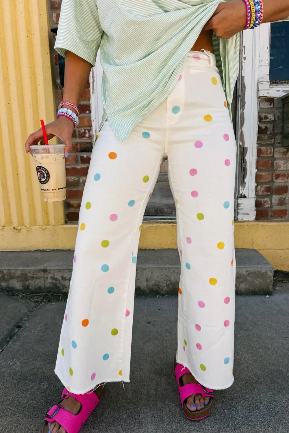 Women's High Waist Polka Dot Straight Leg Casual Jeans