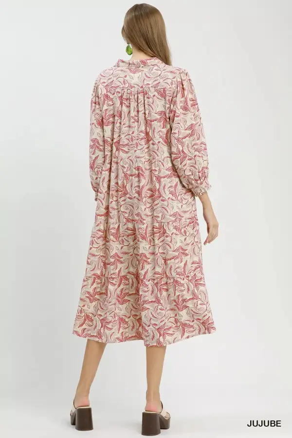 Everyday Botanical Print Tiered Midi Dress