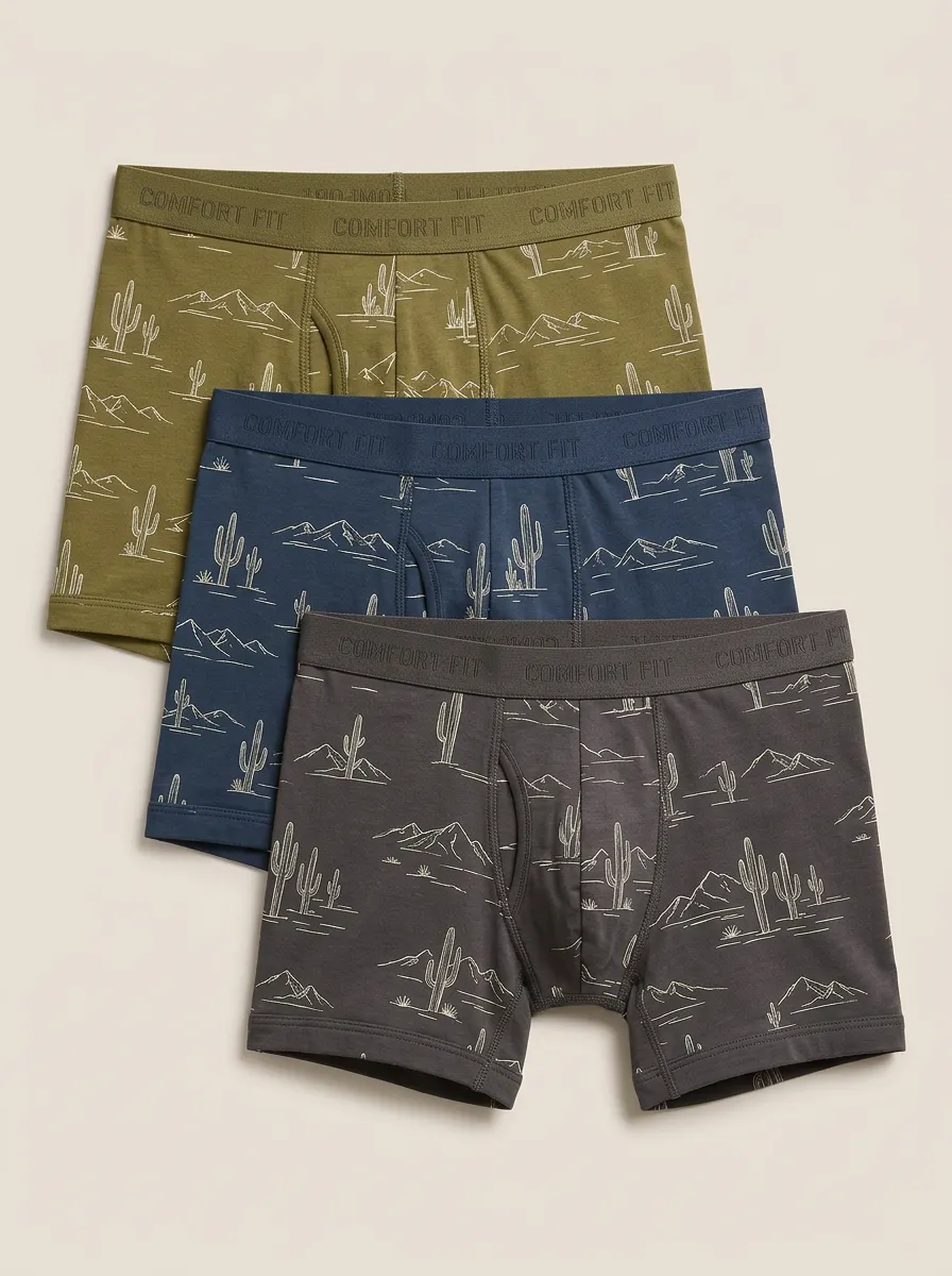 Men's Three-Pair Cactus Mountain Graphic Boxer Brief Set