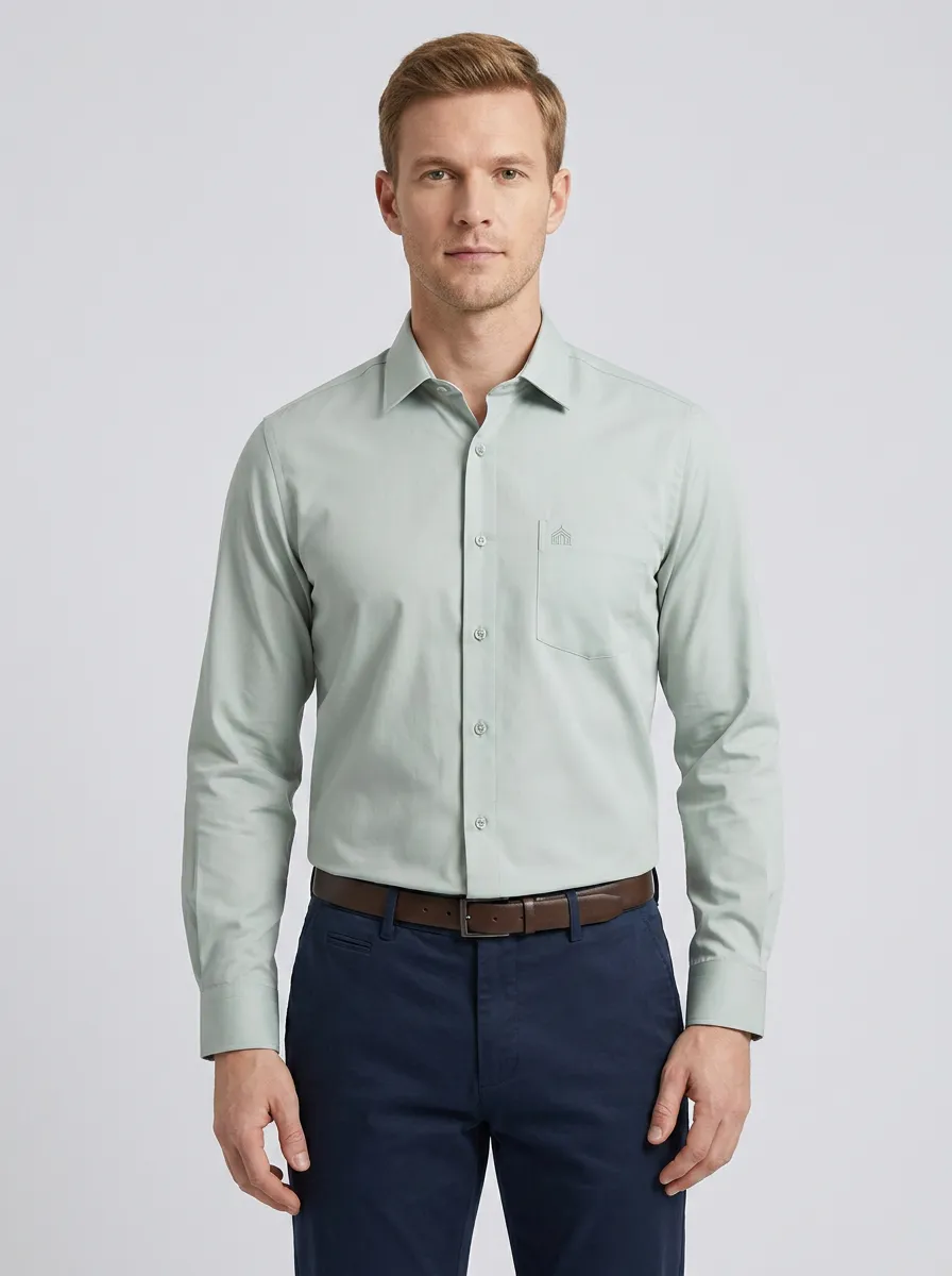 Men's Non-Iron Cotton Minimalist Logo Embroidered Long Sleeve Shirt