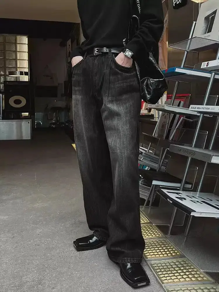 Faded Drape Straight Leg Jeans
