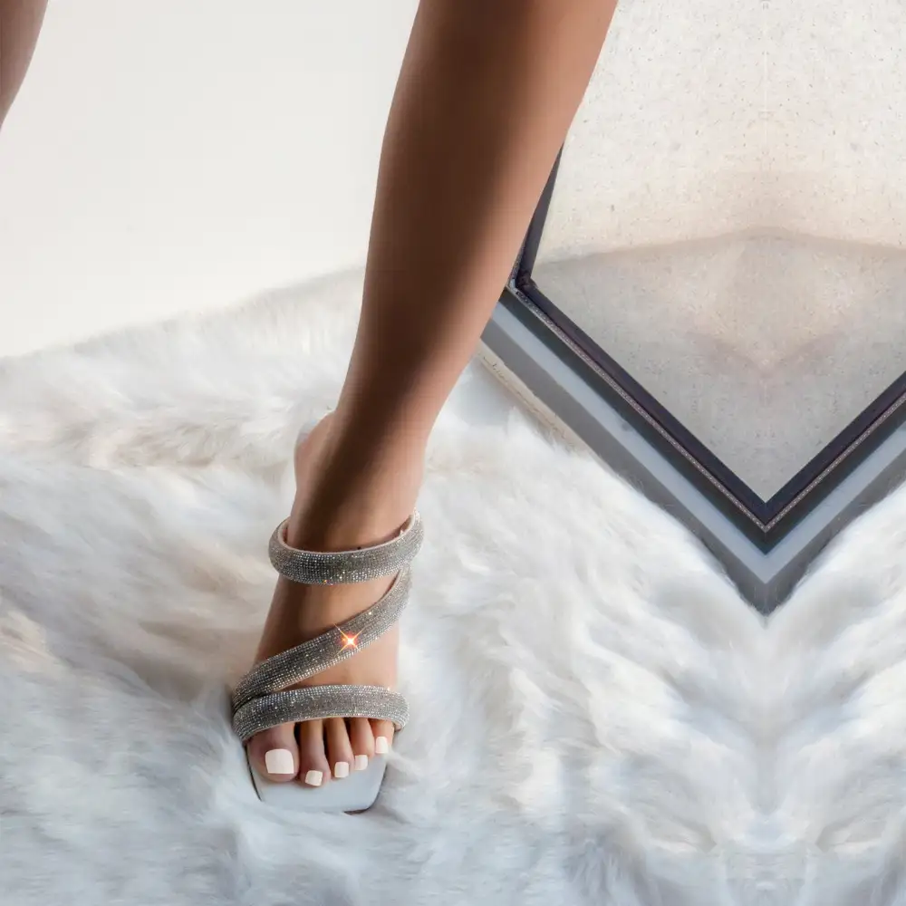 Rhinestone Strappy Slip On Chunky Heel Sandals