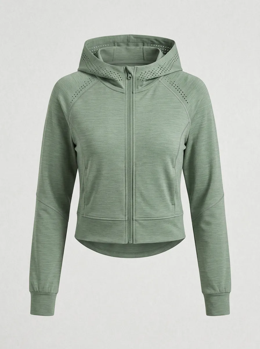 Women's Fitness Yoga Perforated Hooded Zip-up Jacket