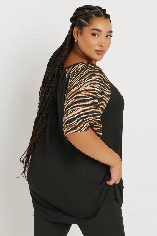 Plus Size Black Zebra Print Raglan Sleeve Top detail 2