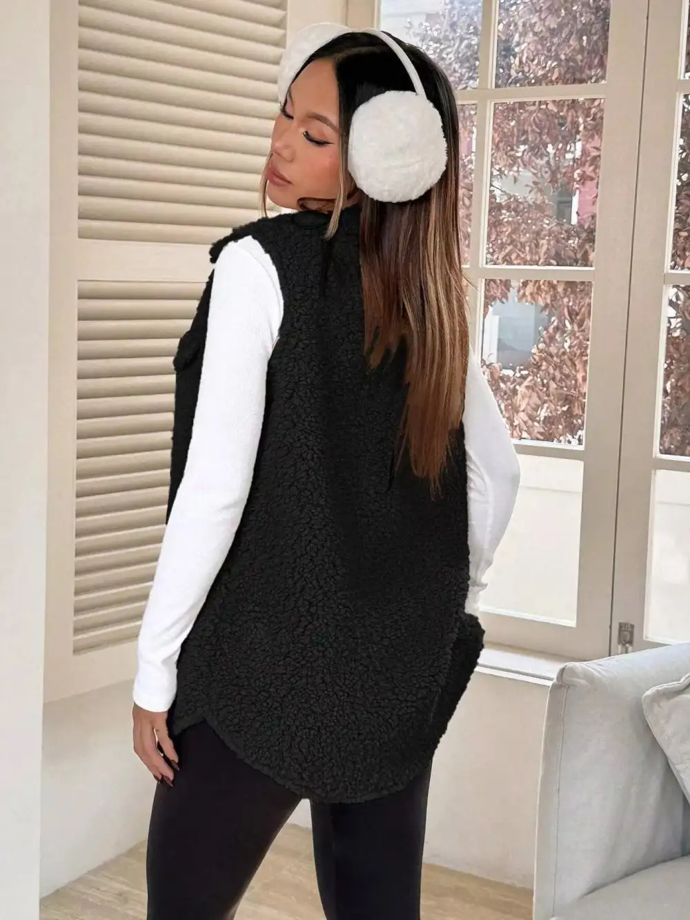 Button Down Sherpa Fleece Vest Coat