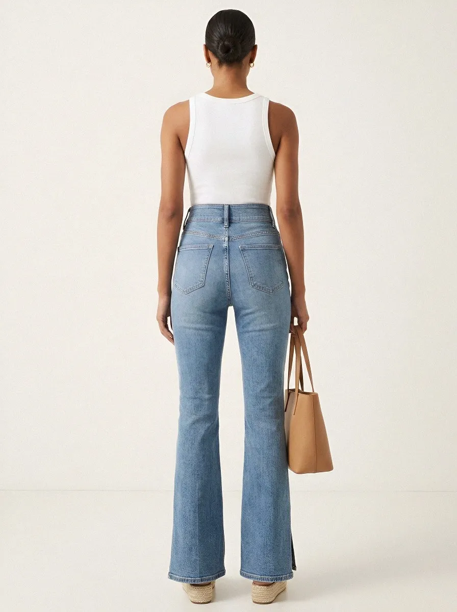 Split-Hem Women's High-Waist Stretch Flare Jeans