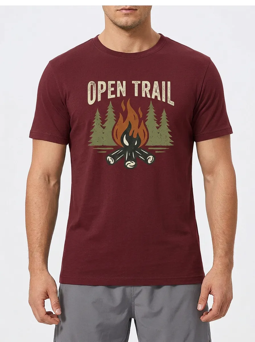 Men's Camping Lover Open Trail Campfire Forest Printed T-shirt