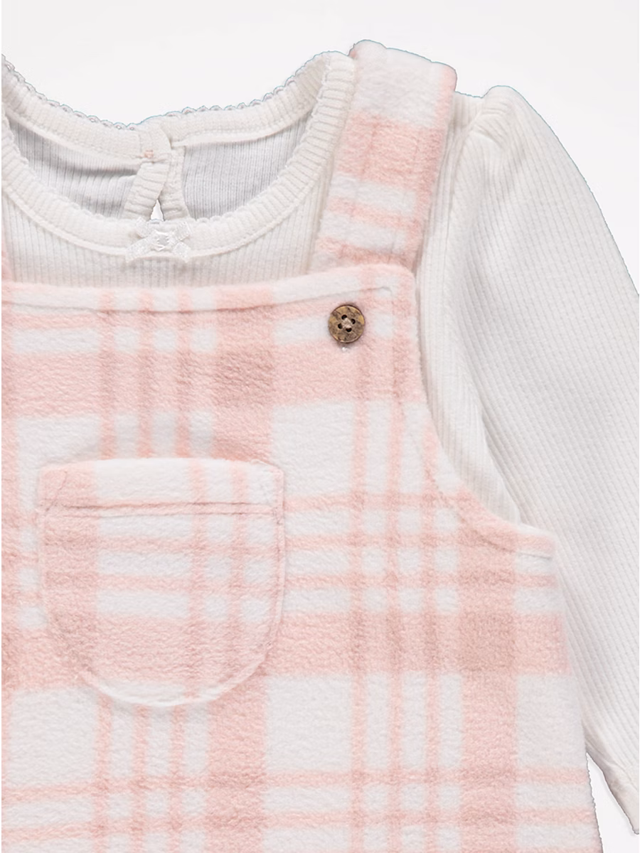 Pink Checked Fleece Pinafore Dress and Bodysuit Outfit detail 2