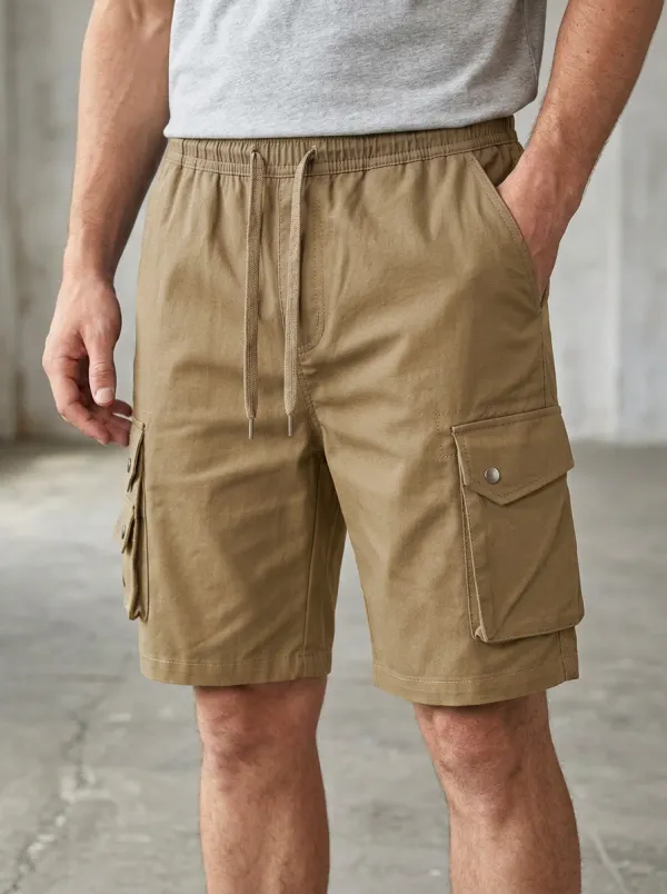 Trail-Look Multi-Pocket Drawstring Cargo Shorts