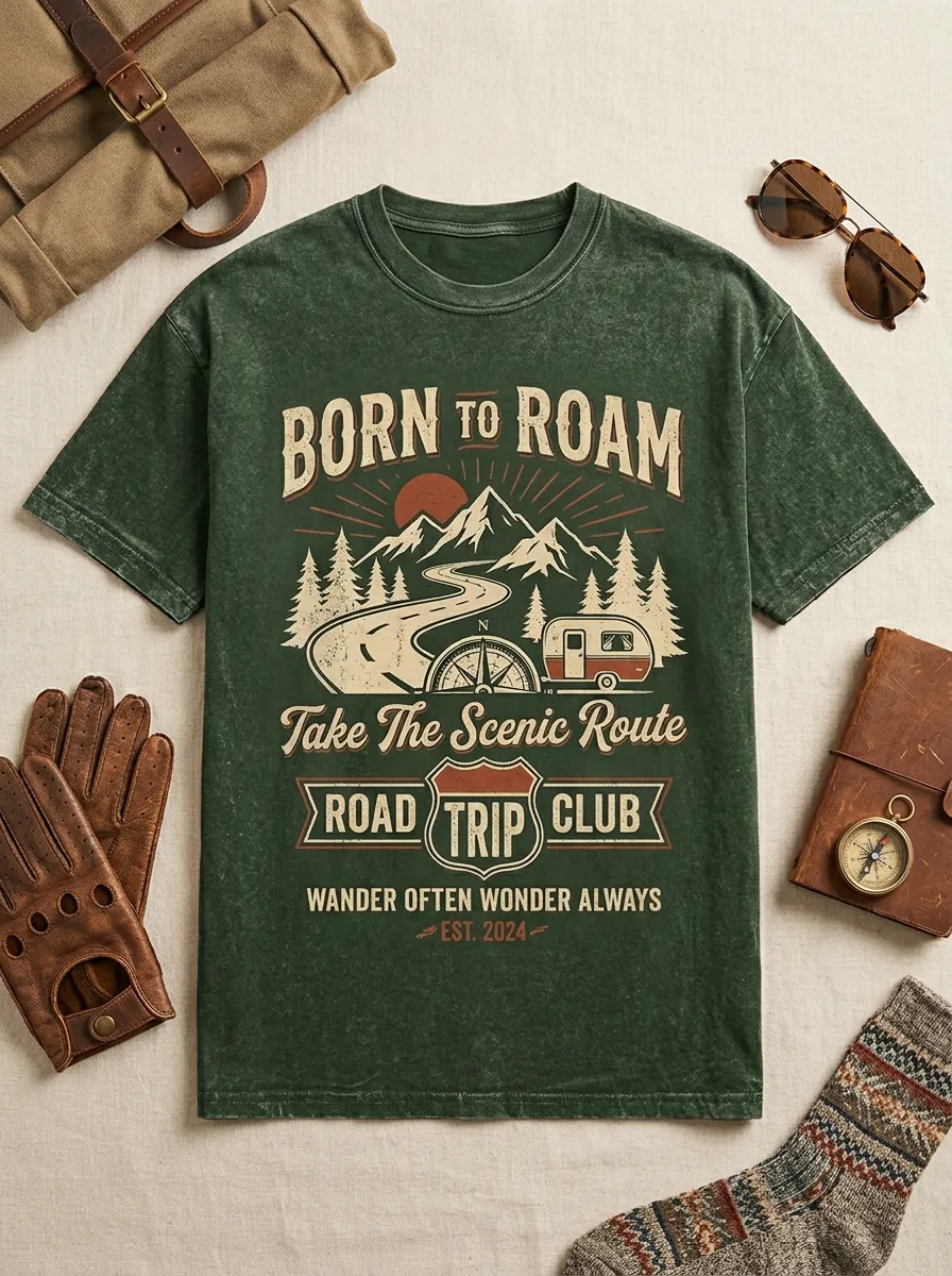 Unisex Road Trip Lover Mountain Camper Printed T-shirt