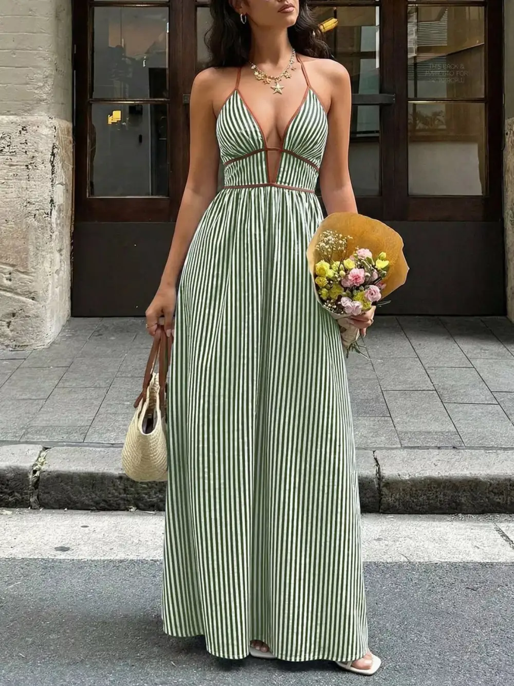 Classic Striped Halter Neck Maxi Dress