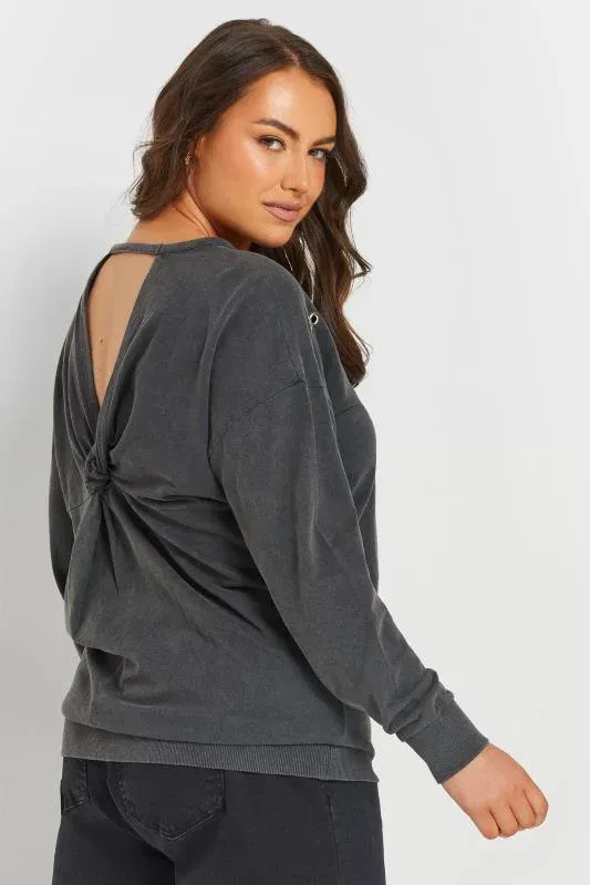 Grey Acid Wash Eyelet Sweatshirt