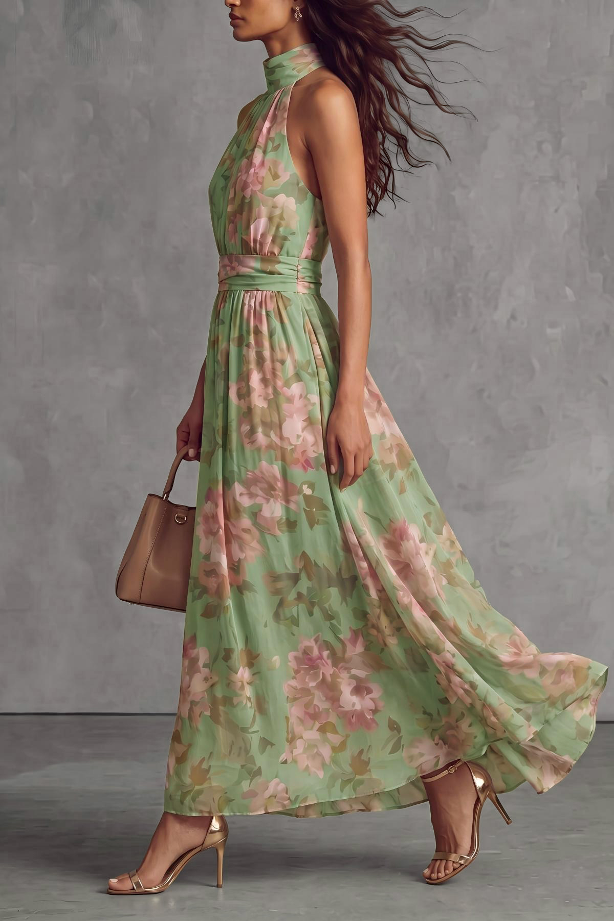 Classic Halter Neck Floral Maxi Dress