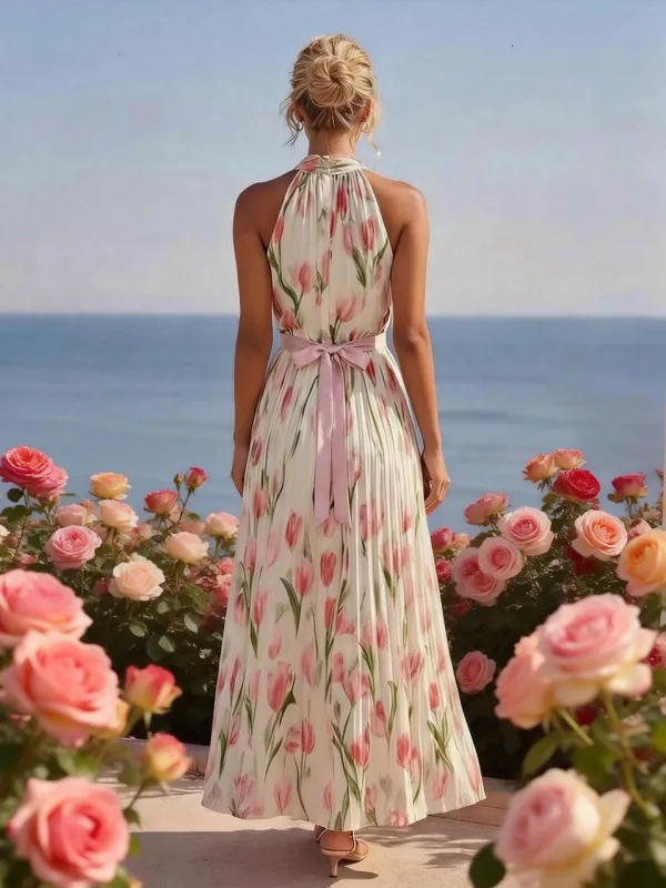 Tulip Chiffon Print Backless Maxi Dress